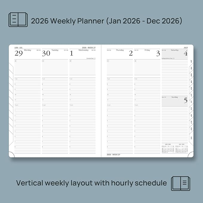 POPRUN 2026 Planner (Large Size 8.5''x 10.5'' Hardcover) - Daily Weekly and Monthly Calendar Agenda 2026 Appointment Book with Hourly Time Slots, Monthly Tabs, 100 GSM - Light Yellow