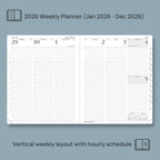 POPRUN 2026 Planner (Large Size 8.5''x 10.5'' Hardcover) - Daily Weekly and Monthly Calendar Agenda 2026 Appointment Book with Hourly Time Slots, Monthly Tabs, 100 GSM - Light Yellow