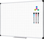 XBoard Magnetic Dry Erase Board with Lines 48 x 36 Inch, 4' x 3' Double Sided Hanging White Board Planner for Wall | Grid Lined White Board + Message Presentation Board