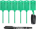 50 Car Key Tags with Labels Plastic Car Dealership Key Tags Self Locking Automotive Identifiers Blank Shop Labels with One Pen (Green)