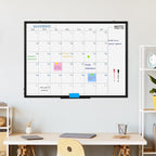 WALGLASS Dry Erase Calendar Whiteboard, 48" x 36" Monthly Large Dry Erase Calendar for Wall, Double-Sided Hanging White Board with Black Aluminum Frame for Home, School, Office, Kitchen