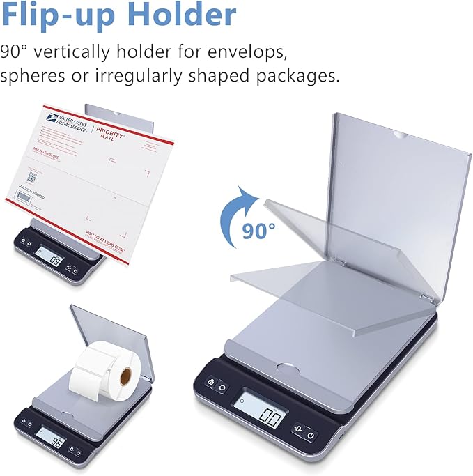 QP Shipping Scale, 86lb/0.1oz High Accuracy Digital Postal Scale for Packages, Hold/Tare Function, Backlit LCD Display, Flip-up Holder, Postage Scale, Mail Scale, Battery & Tape Measure Included