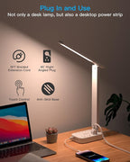 Dorm Room Essentials for Girls, Pink Power Strip with LED Desk Lamp, 3 Outlets 4 USB Ports, 4 Modes 5 Level Touch Lamp Small Desk Lamp for Home Office Bedroom Study Reading Light, 5ft Extension Cord