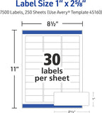 Avery Printable Address Labels with Sure Feed, 1" x 2-5/8" Customizable Stickers, White, 15,000 Blank Mailing Labels Total (2-Pack of 45160)