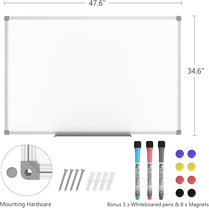 Lockways 48 x 36 Inch White Board 2 Pack | Dry Erase Boards Magnetic Whiteboard for Office School and Home