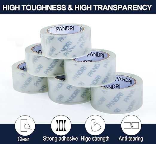 PANDRI Packing Tape, 24 Rolls Heavy Duty Clear Packaging Tape for Shipping Packaging Moving Sealing, 2 inches Wide, 65 Yards Per Roll, Total 1560 Yards