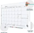 J&J worldwide Magnetic Whiteboard Calendar, 3' x 2' Glass Wall Calendar Dry Erase Board Monthly Planner for Home, School, Office, Frameless, with Markers, Marker Tray, Eraser, Magnets, 35 x 23 Inches
