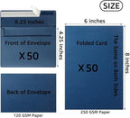 Wishop 50 Pack Self-Adhesive Envelopes with Fold Cards for Wedding Invitations, Greeting Cards, Baby Shower, Letter Mailing (Navy Blue, 4x6)