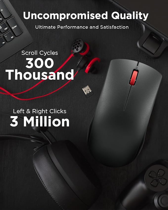 Lenovo Wireless Mouse (WL150) - 2.4G Nano USB-A Ambidextrous Ergonomic Mouse – 3-Million Clicks, 1,000 DPI – Portable Compact Cordless Design - Computer & Laptop Accessories