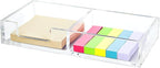 Sticky Notes Holder 2in1 Memo Pad Dispenser,7.8" x 3.9" x 1.4" Clear Desk Supplies Organizer Accessories for Office Home School Post Bank (DP013)