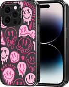 MOSNOVO Case for iPhone 14 Pro Max, [10ft 4X Military-Grade Drop Protection] Durable & Shockproof Phone Case Cover Design for iPhone 14 Pro Max - Pink Dripping Smiles - Clear Black