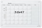 Magnetic Whiteboard Calendar, 4' x 3' Glass Wall Calendar Dry Erase Board Monthly Planner for Home, School, Office, Frameless, with Markers, Marker Tray, Eraser, Magnets