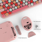 MOFII Wireless Keyboard and Mouse Combo, 2.4GHz Retro Typewriter Keyboard and Cute Mouse for Computer PC Desktops Laptop Windows(Pink Mix)
