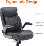 Amazon Basics Ergonomic Executive Office Desk Chair with Lumbar Support, Flip-up Armrests, Adjustable Height, Grey Leather