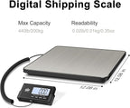 QP Shipping Scale, 440 lb/0.35 oz High Accuracy Digital Postal Scale, Postage Scale, Hold/Tare Function, Auto Off LCD Display, Lightweight Scale for Packages/Luggage/Pet, Battery & AC Adapter Included