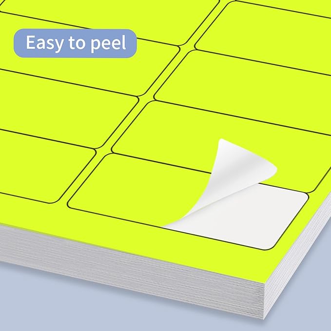 STARLIBOO 1" x 2-5/8" Address Labels- Neon Color Fluorescent Mailing Labels Stickers for Laser/Ink Jet Printer 8.5"×11"- Fluorescent Yellow