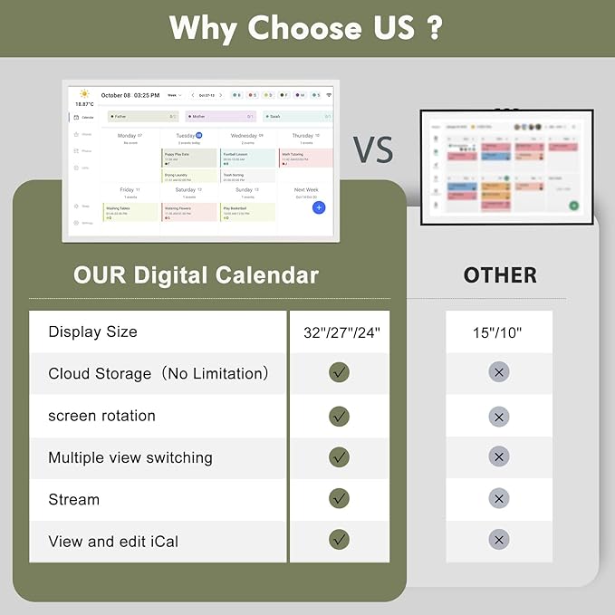 24" Digital Wall Calendar Chore-Chart-for-Planner - Touchscreen Display Smart Calendar for Family Monthly/Weekly Planner, To Do List Notepad, Streamline Household Organization, Desk Mount Included
