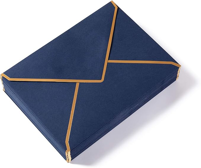 50 Pack Navy Blue A6 Envelopes 4x6 Self-Adhesive V Flap Envelopes with Gold Border for Office, Wedding Gift Cards, Invitations, Graduation, Baby Shower, Parties (4.75x6.5 inches)