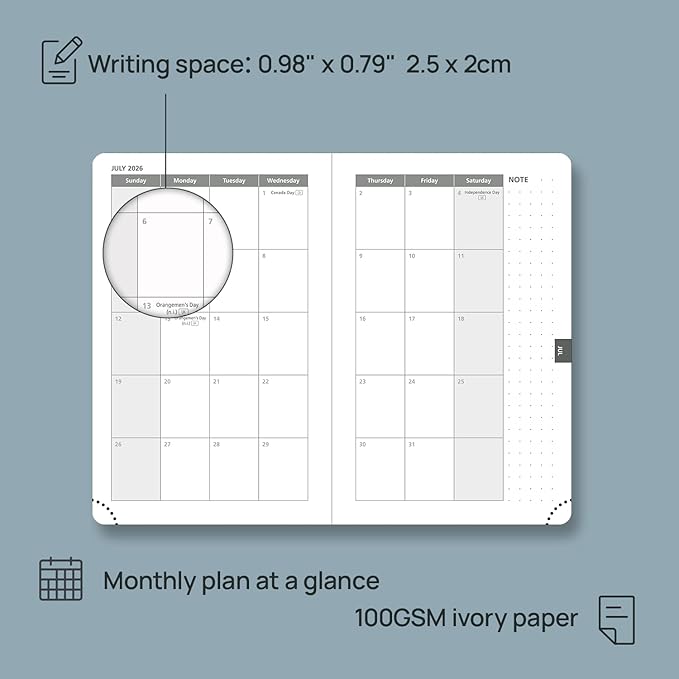 POPRUN Weekly Planner 2026 Calendar (Pocket 4'' x 6.25'') 12 Months Notebook with Horizontal Layout, Leather Hardcover, Inner Pocket, 100GSM Thick Paper, Pen Holder TJ - Black