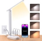Power Strip with LED Desk Lamp, 3 Outlets 4 USB Ports(2 USBC) 4 Modes 5 Level Touch Lamp Small Desk Lamp for Home Office Bedroom Bedside, Study Reading Light, 5ft Extension Cord, Dorm Room Essentials