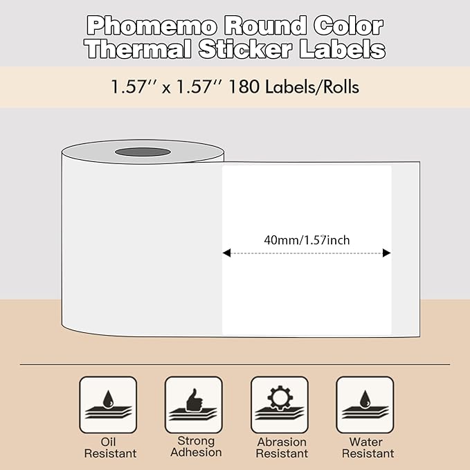 3 Rolls Phomemo Thermal Labels- 1.57''x 1.57'' Sticker Label Compatible for Phomemo M110/M220/M108/M250/M120/M150/M260 Thermal Printer, for Barcode, Address, Mailing, Black on White