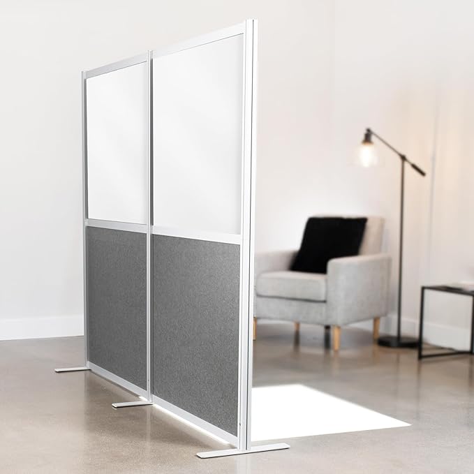 VIVO Modular Wall System, 2 PET and Whiteboard Panels, Professional Office Cubicle Dividers, Freestanding Privacy-Screen, 66 inches High, White and Dark Gray, PP-MWS63WB