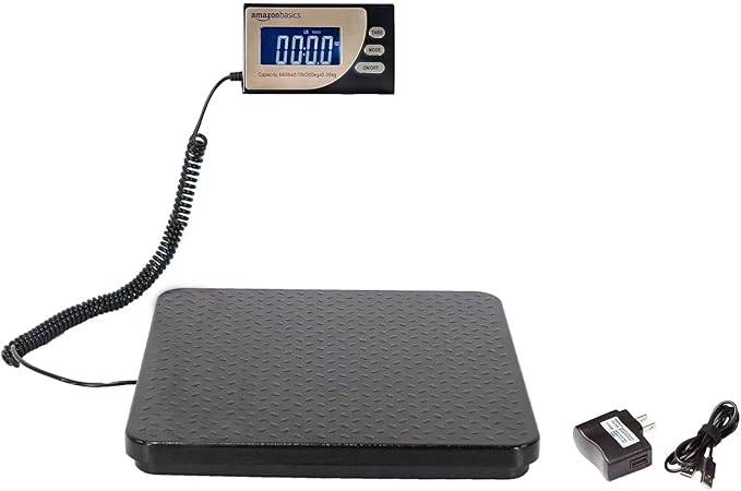 Amazon Basics Digital Postal Scale, Heavy Duty, Aluminium Platform, 440 lb Capacity, 1 Ounce Readability, Black