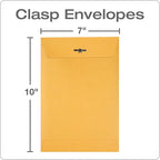 Quality Park 7 x 10 Clasp Envelopes, Clasp and Gummed Closures for Storing or Mailing, 28 lb Kraft Paper, 100 per Box (QUA37868)