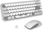 FOPETT Wireless Keyboard and Mouse Cute Mouse and Keyboard 2.4G Wireless Keyboards with Colorful 68 Keys Typewriter Retro Round Keycap for PC, Laptop,Tablet,Computer Windows - Grey Colorful