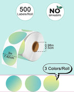 3 inch Round Thermal Labels, Thermal Printer Labels use for Barcode, Shipping, Customized, Circle Direct Thermal Stickers 500 Labels for Printer, Gradient Green