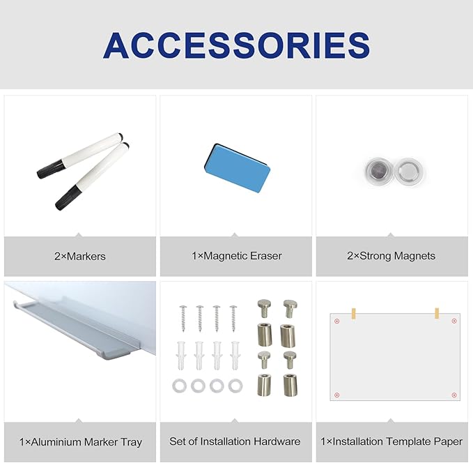 Glass Magnetic White Board - 72 x36 Inches Dry Erase Whiteboard for Wall, Frameless Wrting Board for Display, Large Wall Mounted Glass Board for School, Office and Home