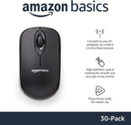 Amazon Basics 2.4 Ghz Wireless Optical Computer Mouse with USB Nano Receiver, Black, 30 Pack