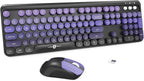 FOPETT Wireless Keyboard and Mouse Combo - 2.4G Full-Sized Cute Colorful Mouse and Keyboard with 104 Round Keys Retro Typewriter Keyboard for Laptop/Windows/PC - Purple Gradient