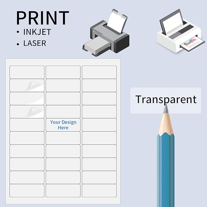 STARLIBOO Transparent Stickers Labels - 1" x 2-5/8" Address Labels Mailing Stickers for Laser/Inkjet Printer 8.5"×11"- 20 Sheet