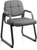CLATINA Waiting Room Guest Chair with Bonded Leather Padded Arm Rest for Office Reception and Conference Desk Black with Sled Base Grey 1Pack