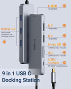 Docking Station Dual DisplayPort, MOKiN USB C Hub Dongle with 2 DP, HDMI, 3 USB A 3.0, SD & Micro SD Slot, PD Charging Port for MacBook/Dell XPS/Steam Deck/HP/Lenovo ThinkPad/Microsoft Surface