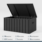 PURPLE LEAF Outdoor Deck Box 100 Gallon Waterproof Lockable Storage Box Container with Lid Deck Organization for Patio Cushions Side Table Pool Accessories Garden Tools, Gray