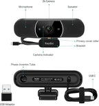 3 in 1 Webcam - 2K HD USB C Webcam with Microphone and Speaker, Stereo Sound & Noise-Cancelling Mics, Privacy Cover, Light Correction, Autofocus Conference Web Camera for Computer/Laptop/PC/Monitor