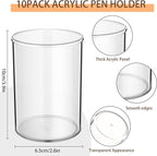 Crtiin 10 Pack Clear Acrylic Pen Holder Makeup Brush Round Pencil Holder for Desk Pen Cups Desk Organizers and Storage Desktop Stationery Organizer for Office School Home Supplies