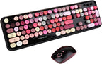 Wireless Keyboard and Mouse Combo, 2.4 GHz Full-Sized Typewriter Keyboard and Mouse Wireless with Round Keycaps for Windows, Computer, Desktop, PC, Laptop (New BlackColorful)