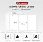 3 Rolls (1800Pcs) Thermal Labels, Phomemo 0.78'' x 0.39'' Stickers Compatible with Phomemo M220 M110 M108 M250 M260 M221 M120 M200 M150 Label Maker, Black on White