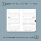 POPRUN 2026 Planner (Pocket Size 4''x 6.25'' Hardcover) - Small Calendar for Purse with Hourly Schedule & Vertical Weekly Layout, Monthly Calendars, 100 GSM - Light Pink