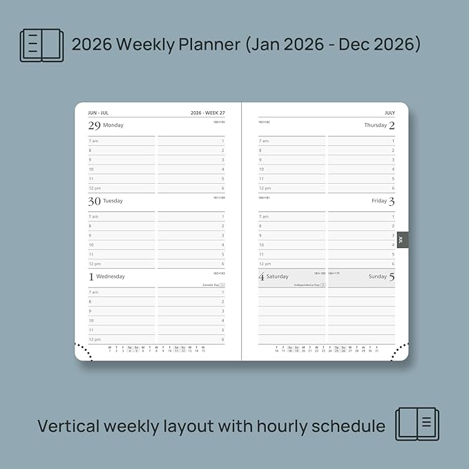 POPRUN Pocket Calendar 2026 (Small Size- 4'' x 6.25") Weekly and Monthly for Purse - Planner 2026 (Jan. 2026 - Dec. 2026) with Vegan Leather Soft Cover, Plastic Ruler, Pen Holder and More - Black