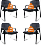 CLATINA Big & Tall 500 lbs Waiting Room Guest Chair, Leather Office Reception Chair No Wheels with Padded Arms for Elderly Home Desk Conference Room Lobby Side Salon Clinic, Black(4 Pack)