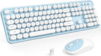 Wireless Keyboard and Mouse, Typewriter Full Size Keyboard with Number Pad and 2 in 1 USB Connected Mouse for Mac, Windows 7/8/10, Laptop, Desktop, PC, Computer (Blue-White)