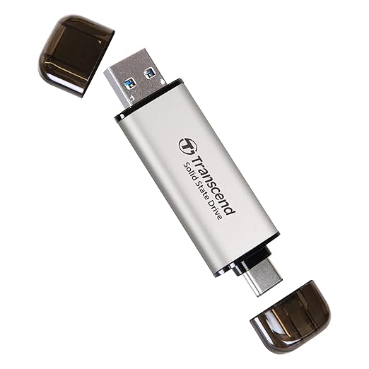 Transcend 2TB External SSD, Up to 1,050MB/s, USB 3.2 Gen 2 Portable SSD, 2-in-1 Type C &Type A, USB Hard Drive for Steam Deck, ROG Ally, MSI Claw, Windows&Mac, iPhone&iPad, Android, PS5&Xbox, Smart TV