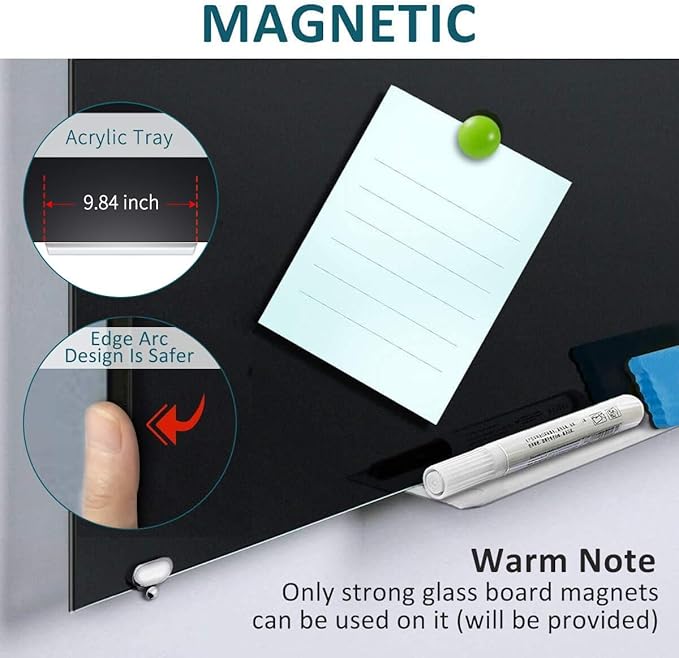 Magnetic Black Glass Dry Erase Board, 72" x 43" ZHIDIAN 2-in-1 Ultra-Large Splicing Black Glass Whiteboard for Wall, Home Office Frameless Glass Blackboard