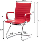 Office Desk Chair Set of 8,No Wheels PU Leather Computer Chairs Mid Back Guest Chairs with Seld Base for School/Reception/Conference/Waiting Room,Burgundy Red