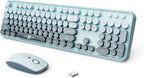 Wireless Keyboard and Mouse Combo, 2.4 GHz Wireless Full-Sized Typewriter Keyboard with Round Keycaps for Windows, Computer, Desktop, PC, Laptop (Light Blue)