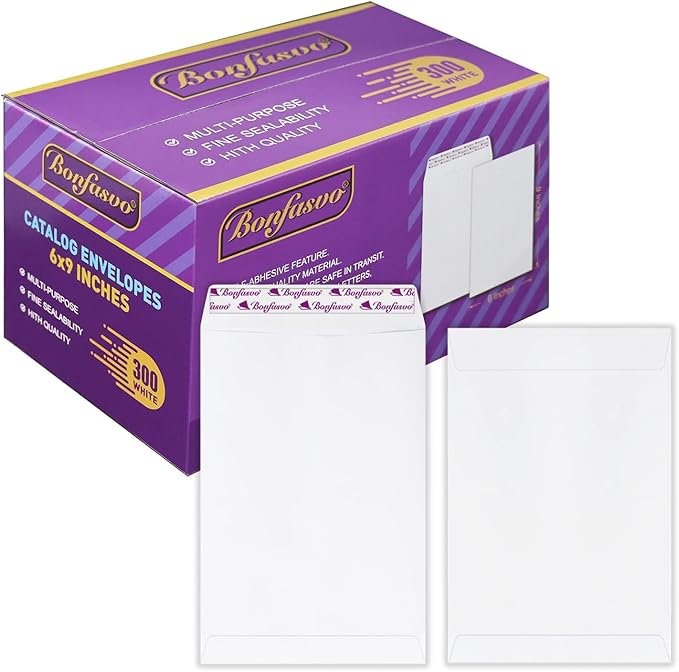300 Pack 6x9 White Catalog Envelopes Peel & Seal Security Mailing Envelopes 120GSM Kraft Paper self Seal Envelopes for Invitations Papers Photos Documents Pictures Papers Files